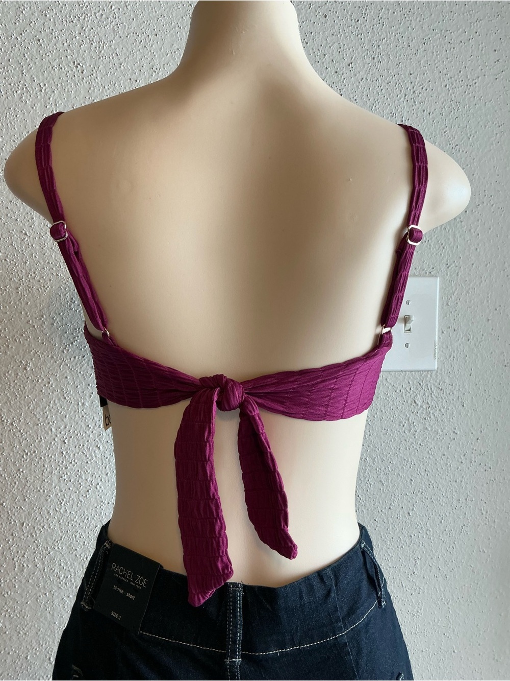 Bar III Textured V-Plunge Bralette - Plum - Picture 3 of 5